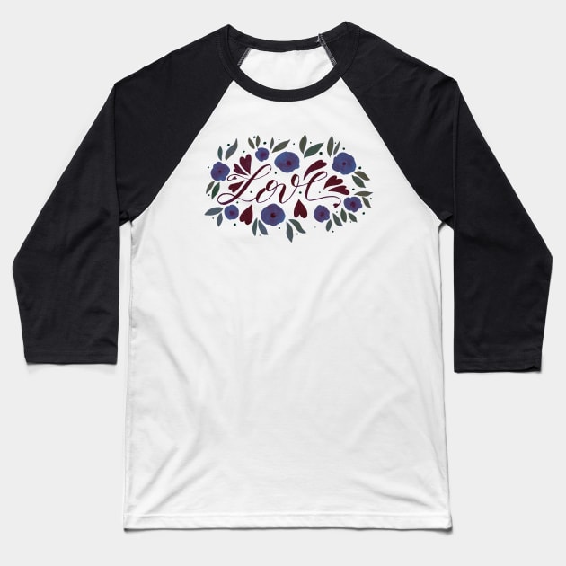 Love and flowers - garnet and purple Baseball T-Shirt by wackapacka